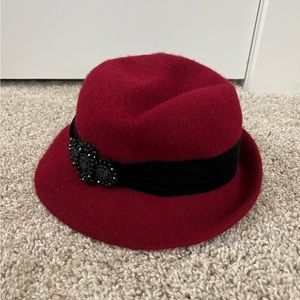 Saks Fifth Avenue Red And Black Wool Women’s Hat